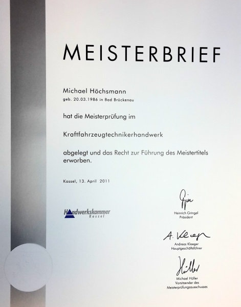 Meisterbrief - Michael Höchsmann - 13.04.2011